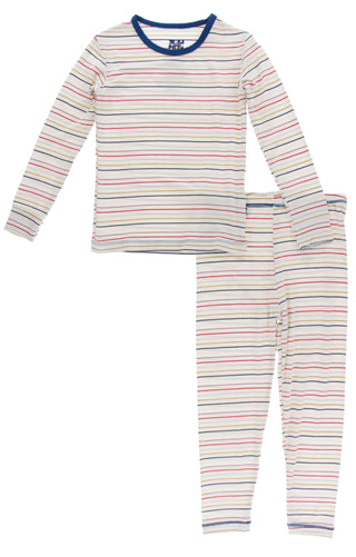 KicKee Pants Everyday Heroes Multi Stripe L/S Pajama Set, KicKee Pants, 2pc Pajama Set, Bamboo Pajama, Bamboo Pajama Set, Bamboo Pajamas, CM22, KicKee, KicKee LS Pajama Set, kickee Pajama Set