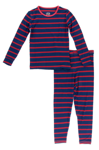 KicKee Pants Everyday Heroes Navy Stripe L/S Pajama Set, KicKee Pants, 2pc Pajama Set, Bamboo Pajama, Bamboo Pajama Set, Bamboo Pajamas, CM22, KicKee, KicKee LS Pajama Set, kickee Pajama Set,