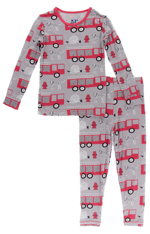 KicKee Pants Feather Firefighter L/S Pajama Set, KicKee Pants, 2pc Pajama Set, Bamboo Pajama, Bamboo Pajama Set, Bamboo Pajamas, CM22, KicKee, KicKee LS Pajama Set, kickee Pajama Set, KicKee 