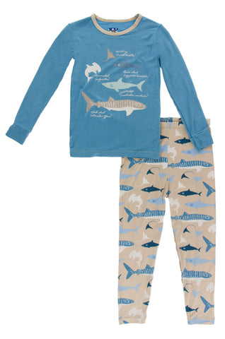 KicKee Pants Burlap Sharks L/S Pajama Set, KicKee Pants, CM22, KicKee, KicKee Oceanography, KicKee Pants, KicKee Pants Burlap Sharks, KicKee Pants Burlap Sharks L/S Pajama Set, KicKee Pants L
