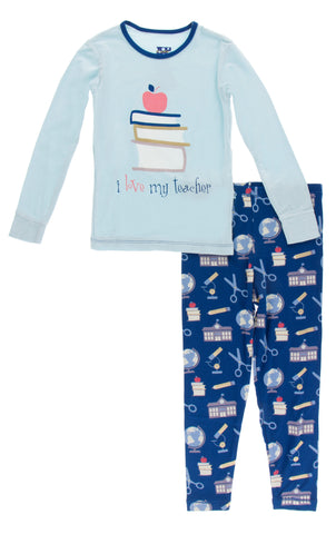 KicKee Pants Navy Education L/S Pajama Set, KicKee Pants, 2pc Pajama Set, Bamboo Pajama, Bamboo Pajama Set, Bamboo Pajamas, CM22, KicKee, KicKee LS Pajama Set, kickee Pajama Set, KicKee Pajam