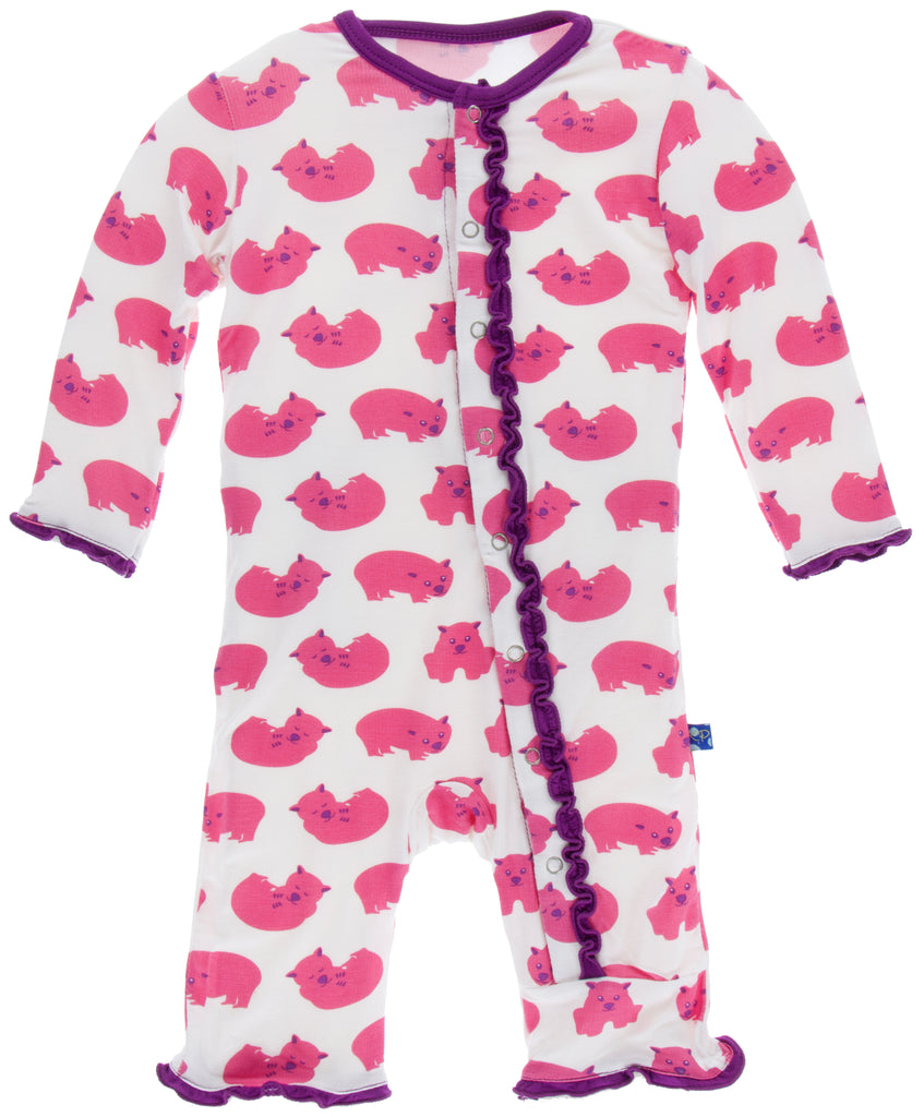 KicKee Pants Natural Wombat Muffin Ruffle Coverall with Snaps