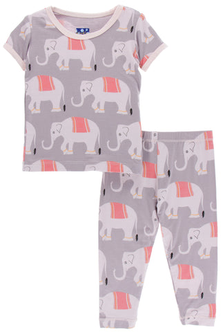 KicKee Pants Feather Indian Elephant S/S Pajama Set with Pants, Kickee Pants, Black Friday, CM22, Cyber Monday, Els PW 8258, End of Year, End of Year Sale, Feather Indian Elephant, India Elep