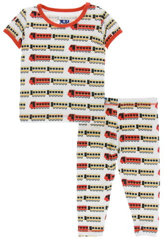 KicKee Pants Natural Indian Train S/S Pajama Set with Pants, Kickee Pants, Black Friday, CM22, Cyber Monday, Els PW 5060, Els PW 8258, End of Year, End of Year Sale, Indian Train, KicKee, Kic