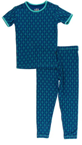 KicKee Pants Navy Leaf Lattice S/S Pajama Set with Pants, KicKee Pants, Botany, cf-size-4t, cf-type-pajama-set, cf-vendor-kickee-pants, CM22, Els PW 5060, KicKee, KicKee Botany, KicKee Pants 