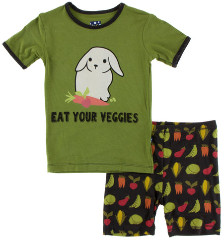 KicKee Pants Zebra Garden Veggies S/S Pajama Set with Shorts, KicKee Pants, Botany, CM22, Eat Your Veggies, KicKee, KicKee Botany, KicKee Pants, KicKee Pants Botany, KicKee Pants Eat Your Veg