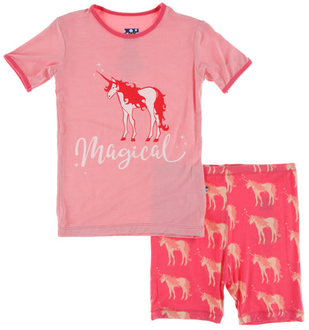 KicKee Pants Red Ginger Unicorns Piece Print S/S Pajama Set with Shorts, KicKee Pants, 2pc Pajama Set, CM22, girls pajamas, KicKee, kickee Pajama Set, KicKee Pajama Set with Shorts, KicKee Pa