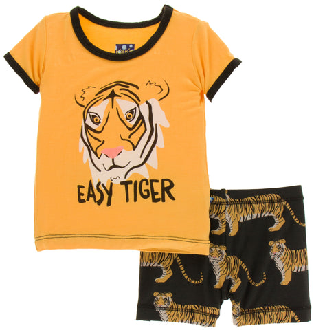 KicKee Pants Zebra Tiger S/S Pajama Set with Shorts, Kickee Pants, Black Friday, CM22, Cyber Monday, Easy Tiger, Els PW 8258, End of Year, End of Year Sale, India Tiger, KicKee, KicKee India,