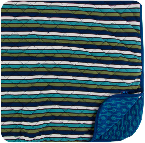 KicKee Pants Botany Grasshopper Stripe/Navy Leaf Lattice Quilted Toddler Blanket, KicKee Pants, Botany, CM22, KicKee, KicKee Botany, KicKee Pants Botany, KicKee Pants Botany Grasshopper Navy 