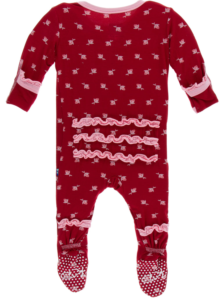Strawberry Bees And Jam Ruffle Footie With Zipper