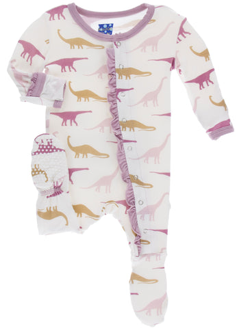 KicKee Pants Natural Sauropods Classic Ruffle Footie with Snaps, KicKee Pants, Black Friday, CM22, Cyber Monday, Els PW 8258, End of Year, End of Year Sale, footie, footieFootie with Snaps, K