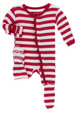 KicKee Pants Candy Cane Stripe 2019 Classic Ruffle Footie with Snaps, KicKee Pants, All Things Holiday, Candy Cane Stripe, Christmas, Christmas in July, Christmas Pajamas, Classic Ruffle Foot