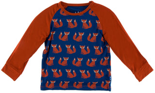 KicKee Pants Navy Fox Long Sleeve Fitted Raglan Tee, KicKee Pants, Black Friday, CM22, Cyber Monday, Els PW 5060, Els PW 8258, End of Year, End of Year Sale, Fitted Raglan Tee, KicKee, KicKee