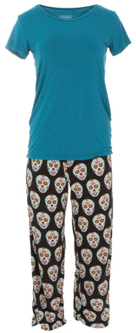 KicKee Pants Dia de los Muertos Women's S/SLoosey Goosey Tee & Pant Set, KicKee Pants, Black Friday, CM22, Cyber Monday, Day of the Dead, Dia de los muertos, Els PW 8258, End of Year, End of 