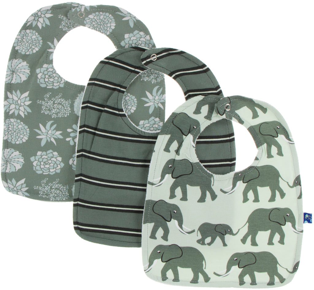 KicKee Pants Bib SetSucculent Plants/Succulent Kenya Stripe/Aloe Elephants Basically Bows