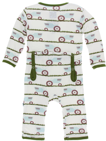 KicKee Pants Natural Tractor and Grass Coverall with Zipper