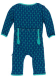 KicKee Pants Navy Leaf Lattice Coverall with Zipper, KicKee Pants, Botany, CM22, Coverall, Coverall with Zipper, Coveralls, Els PW 5060, Fitted Coverall, KicKee, KicKee Botany, KicKee Pants B