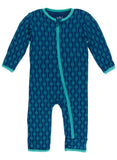 KicKee Pants Navy Leaf Lattice Coverall with Zipper, KicKee Pants, Botany, CM22, Coverall, Coverall with Zipper, Coveralls, Els PW 5060, Fitted Coverall, KicKee, KicKee Botany, KicKee Pants B