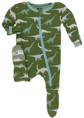 KicKee Pants Moss Sauropods Footie with Zipper, KicKee Pants, Black Friday, Boy Dino, CM22, Cyber Monday, Els PW 8258, End of Year, End of Year Sale, Footie, Footie with Zipper, KicKee, KicKe