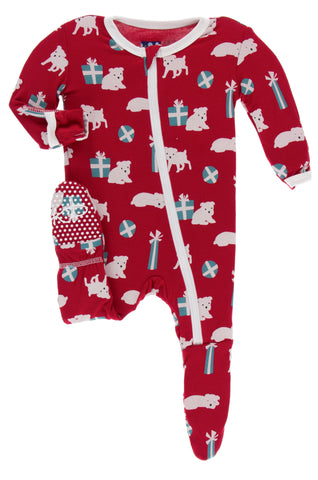 KicKee Pants Crimson Puppies and Presents Footie with Zipper, KicKee Pants, All Things Holiday, Christmas, Christmas in July, CM22, Els PW 5060, Els PW 8258, End of Year, End of Year Sale, Fo