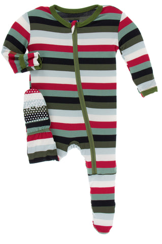 KicKee Pants Christmas Multi Stripe Footie with Zipper, KicKee Pants, All Things Holiday, Christmas, Christmas in July, CM22, Els PW 5060, Els PW 8258, End of Year, End of Year Sale, Footie w