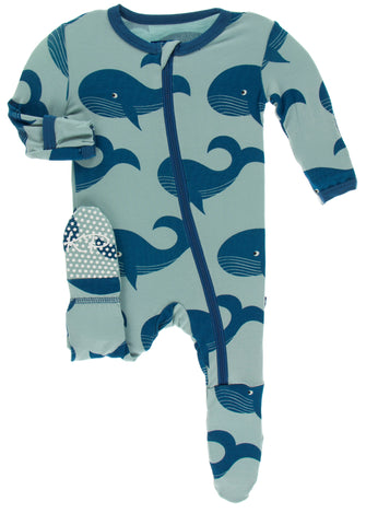KicKee Pants Jade Whales Footie with Zipper, KicKee Pants, CM22, Footie with Zipper, KicKee, KicKee Footie, KicKee Footie with Zipper, KicKee Oceanography, kickee pants footie, KicKee Pants F
