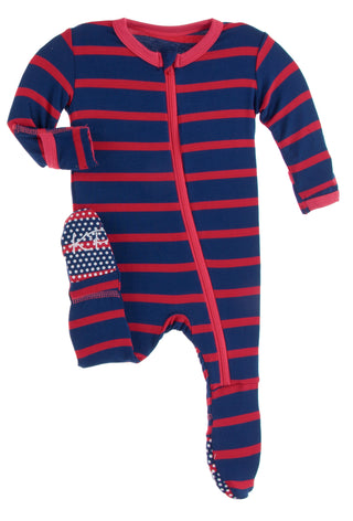 KicKee Pants Everyday Heroes Navy Stripe Footie with Zipper, KicKee Pants, Bamboo Footie, CM22, Footie, Footie with Zipper, Gender Neutral Footie, KicKee, KicKee Footie, KicKee Footie with Zi