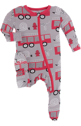 KicKee Pants Feather Firefighter Footie with Zipper, KicKee Pants, Bamboo Footie, CM22, Footie, Footie with Zipper, Gender Neutral Footie, KicKee, KicKee Footie, KicKee Footie with Zipper, Ki