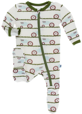 KicKee Pants Natural Tractor and Grass Footie with Zipper, KicKee Pants, Black Friday, CM22, Cyber Monday, Footie, Footie with Zipper, KicKee, KicKee Pants, KicKee Pants Footie, KicKee Pants 