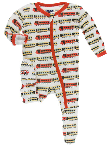 KicKee Pants Natural Indian Train Footie with Zipper, Kickee Pants, Black Friday, CM22, Cyber Monday, Els PW 8258, End of Year, End of Year Sale, Footie with Zipper, KicKee, KicKee Footie, Ki