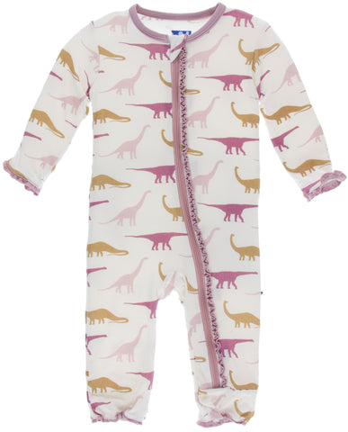 KicKee Pants Natural Sauropods Muffin Ruffle Coverall with Zipper, KicKee Pants, Black Friday, CM22, Coverall with Zipper, Cyber Monday, Els PW 5060, Els PW 8258, End of Year, End of Year Sal