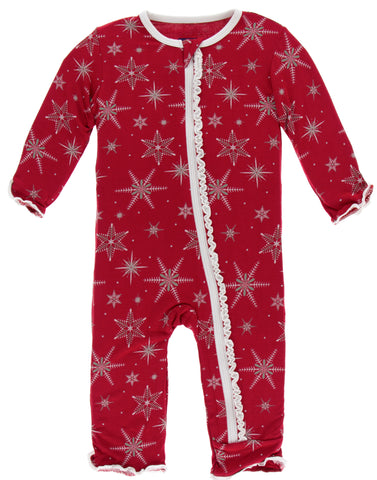 KicKee Pants Crimson Snowflakes Muffin Ruffle Coverall with Zipper, KicKee Pants, All Things Holiday, Christmas, Christmas in July, CM22, Coverall with Zipper, Els PW 5060, Els PW 8258, End o