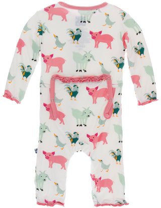 KicKee Pants Natural Farm Animals Muffin Ruffle Coverall with Zipper, KicKee Pants, CM22, Coverall, Coverall with Zipper, Coveralls, Fitted Coverall, KciKee Coverall, KicKee, KicKee Agricultu