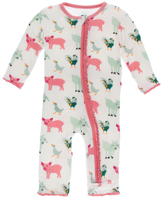KicKee Pants Natural Farm Animals Muffin Ruffle Coverall with Zipper, KicKee Pants, CM22, Coverall, Coverall with Zipper, Coveralls, Fitted Coverall, KciKee Coverall, KicKee, KicKee Agricultu