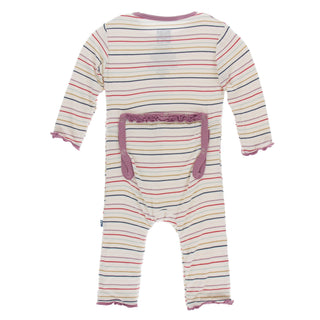 KicKee Pants Everyday Heroes Multi Stripe Muffin Ruffle Coverall with Zipper, KicKee Pants, CM22, Coverall, Coverall with Zipper, Coveralls, Fitted Coverall, KciKee Coverall, KicKee, KicKee C