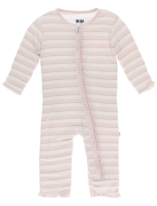 KicKee Pants Everyday Heroes Sweet Stripe Muffin Ruffle Coverall with Zipper, KicKee Pants, CM22, Coverall, Coverall with Zipper, Coveralls, Fitted Coverall, KciKee Coverall, KicKee, KicKee C
