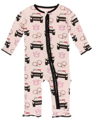 KicKee Pants Macaroon Law Enforcement Muffin Ruffle Coverall with Zipper, KicKee Pants, CM22, Coverall, Coverall with Zipper, Coveralls, Fitted Coverall, KciKee Coverall, KicKee, KicKee Cover