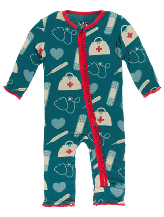 KicKee Pants Oasis Medicine Muffin Ruffle Coverall with Zipper, KicKee Pants, CM22, Coverall, Coverall with Zipper, Coveralls, Fitted Coverall, KciKee Coverall, KicKee, KicKee Coverall, KicKe