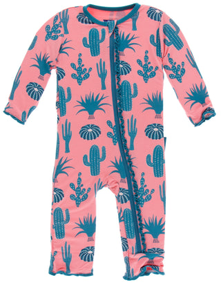 KicKee Pants Strawberry Cactus Muffin Ruffle Coverall with Zipper, KicKee Pants, Cactus, CM22, Coverall with Zipper, Girl Cactus, KicKee, KicKee Cancun, KicKee Pants, KicKee Pants Cactus, Kic