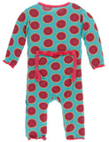 KicKee Pants Neptune Watermelon Muffin Ruffle Coverall with Zipper, KicKee Pants, Botany, CM22, Coverall, Coverall with Zipper, Coveralls, Els PW 5060, Fitted Coverall, KicKee, KicKee Botany,
