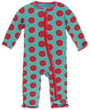 KicKee Pants Neptune Watermelon Muffin Ruffle Coverall with Zipper, KicKee Pants, Botany, CM22, Coverall, Coverall with Zipper, Coveralls, Els PW 5060, Fitted Coverall, KicKee, KicKee Botany,