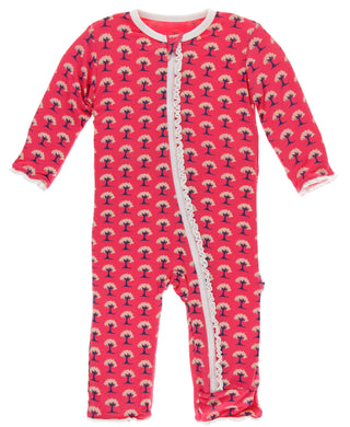 KicKee Pants Red Ginger Mini Trees Muffin Ruffle Coverall with Zipper, KicKee Pants, Botany, CM22, Coverall, Coverall with Zipper, Coveralls, Fitted Coverall, KicKee, KicKee Botany, KicKee Pa