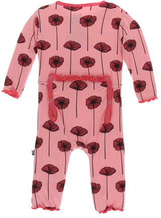 KicKee Pants Strawberry Poppies Muffin Ruffle Coverall with Zipper, KicKee Pants, Botany, CM22, Coverall, Coverall with Zipper, Coveralls, Fitted Coverall, KicKee, KicKee Botany, KicKee Pants