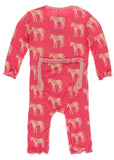 KicKee Pants Red Ginger Unicorns Muffin Ruffle Coverall with Zipper, KicKee Pants, CM22, Coverall, Coverall with Zipper, KicKee, KicKee Pants, KicKee Pants Coverall, KicKee Pants Coverall wit
