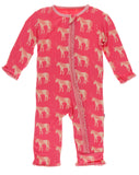 KicKee Pants Red Ginger Unicorns Muffin Ruffle Coverall with Zipper, KicKee Pants, CM22, Coverall, Coverall with Zipper, KicKee, KicKee Pants, KicKee Pants Coverall, KicKee Pants Coverall wit