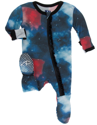 KicKee Pants Red Ginger Galaxy Muffin Ruffle Footie with Zipper, KicKee Pants, CM22, Footie with Zipper, KicKee, KicKee Footie with Zipper, KicKee Pants, KicKee Pants Astronomy, KicKee PAnts 