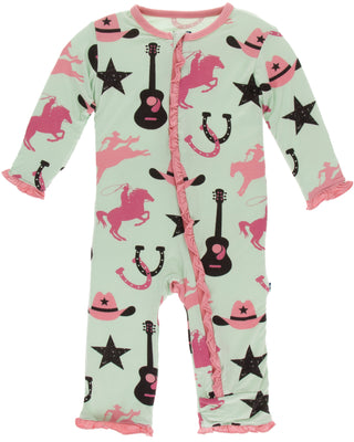 KicKee Pants Pistachio Cowboy Classic Ruffle Coverall with Zipper, KicKee Pants, CM22, Coverall, Coverall with Zipper, Coveralls, KciKee Coverall, KicKee, KicKee Coverall, KicKee Pants, KicKe