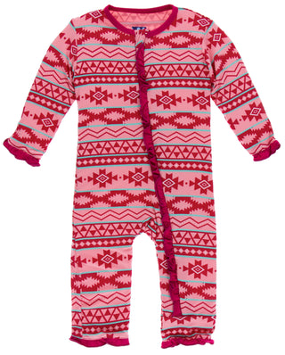 KicKee Pants Strawberry Mayan Layette Classic Ruffle Coverall with Zipper, KicKee Pants, Black Friday, cf-size-3-6-months, cf-type-coverall, cf-vendor-kickee-pants, Classic Ruffle Coverall, C