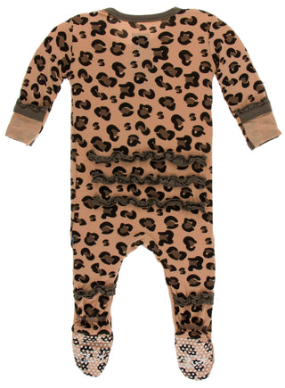 KicKee Pants Suede Cheetah Print Layette Classic Ruffle Footie with Zipper, KicKee Pants, CM22, Kenya, KicKee, KicKee Pants, KicKee Pants Classic Ruffle Footie, KicKee Pants Kenya, KicKee Pan