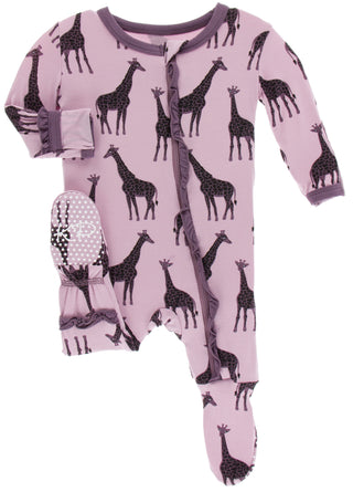 KicKee Pants Sweet Pea Giraffe Layette Classic Ruffle Footie with Zipper, KicKee Pants, CM22, Kenya, KicKee, KicKee Pants, KicKee Pants Classic Ruffle Footie, KicKee Pants Kenya, KicKee Pants